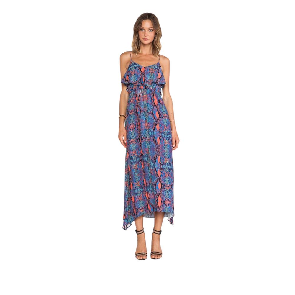 Bardot Snake Print Sundress Sz S 4 Vibrant Multi Strappy Side Slits Beachy
